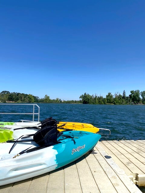 Kayaks on the dock at Lodi Lake